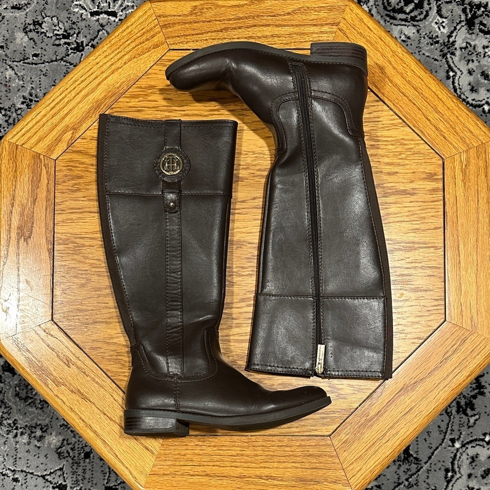 *TOMMY HILFIGER* Brown x Gold Knee-High Riding Boots Size 6.5